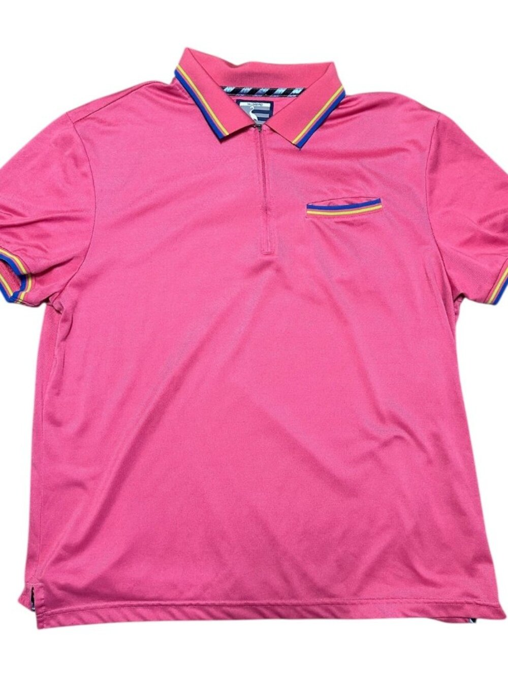 Tailorbyrd Men's L Pink Quarter-Zip Performance Striped Polo Shirt